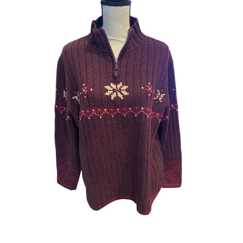 ⭐️ Women’s Lands  End  Quarter Zip Boxy Burgundy Sweater Size XL Cabincore